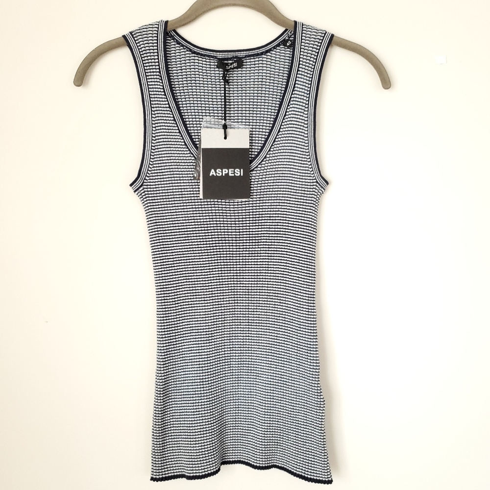 ASPESI Women's Striped Stretchy Tank Top Size EU 42 NEW